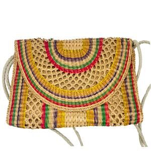 Adorable Vtg Straw Woven Rainbow Clutch